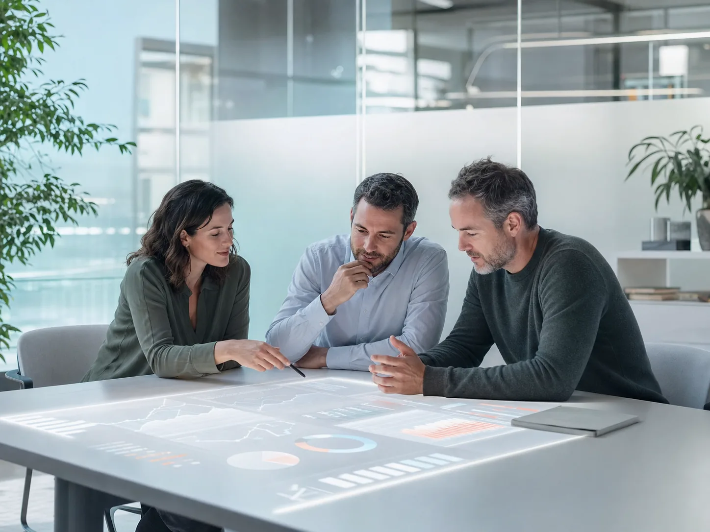 Advisors reviewing portfolio analytics with a client